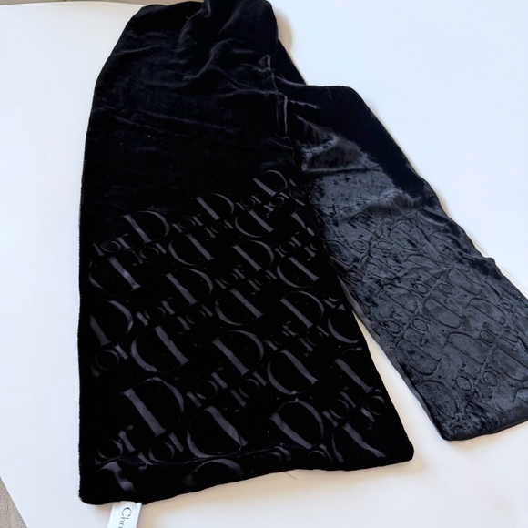 Christian Dior Black Velvet Diorissimo Monogram Scarf Wrap Italy